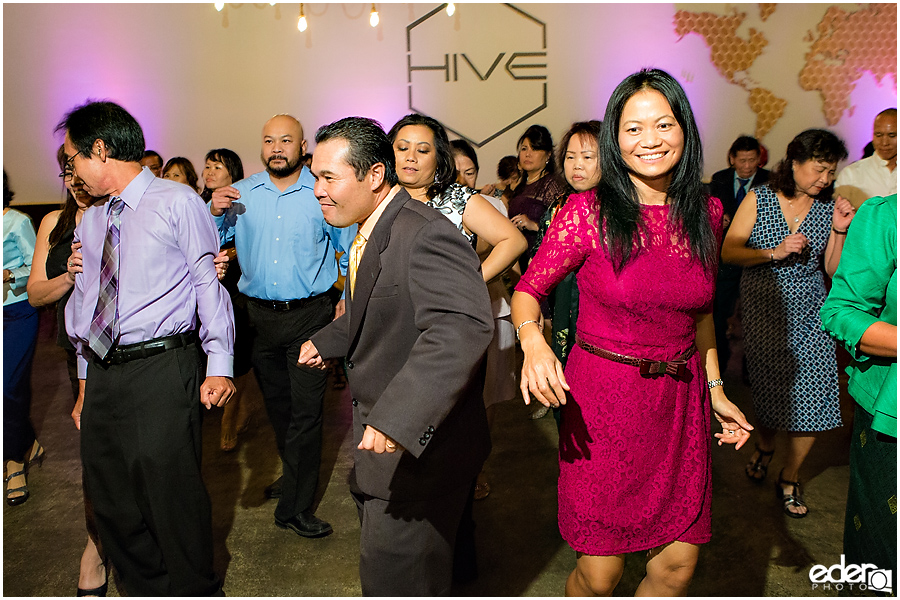 Dancing photo at wedding reception at HIVE in San Diego.