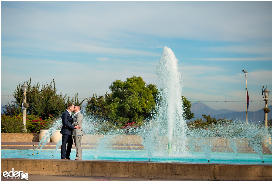 San Diego Elopement Photos at Balboa Park fountain.