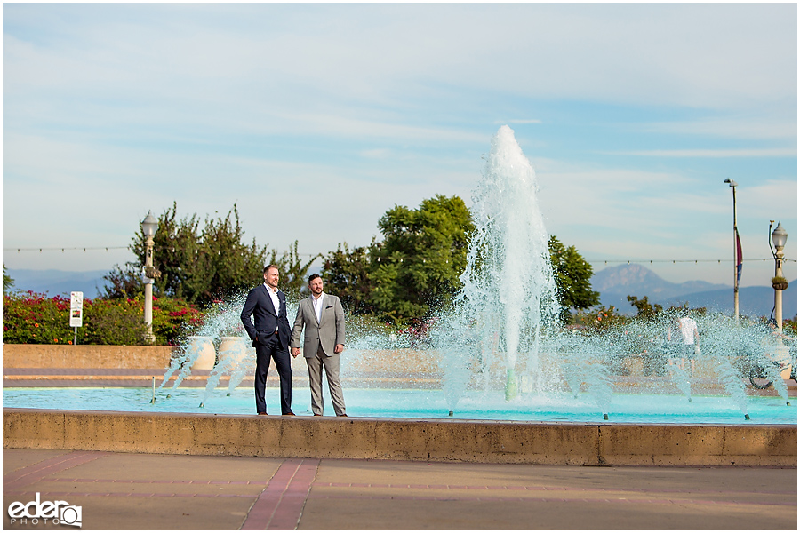 San Diego Elopement Photos at Balboa Park fountain.