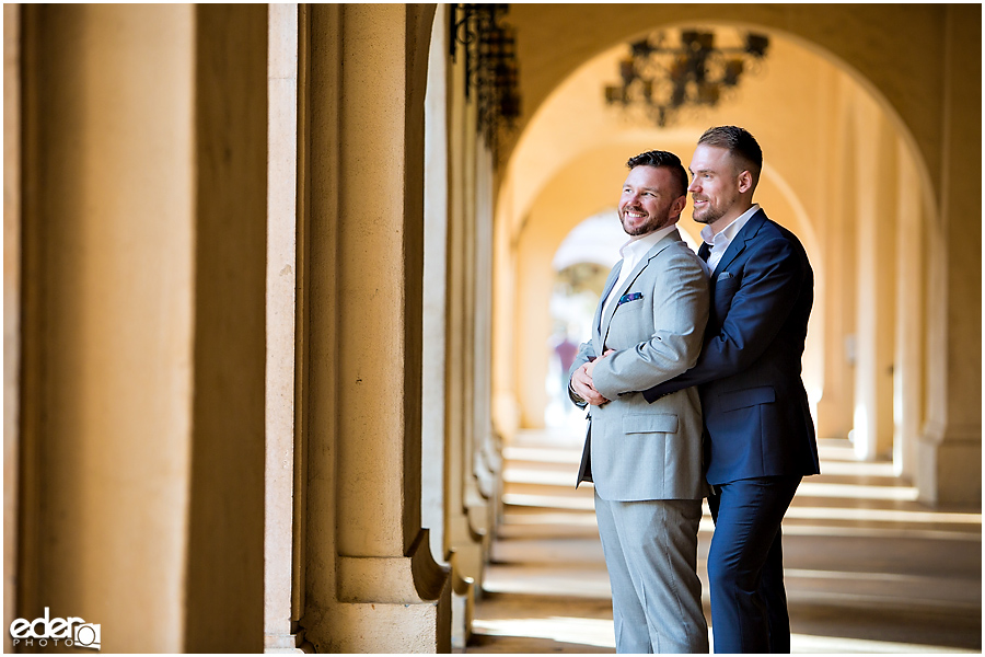 San Diego Elopement Photos at Balboa Park hallway.