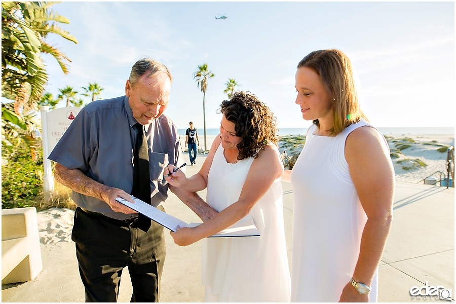 Coronado Beach Elopement - signing of marriage license