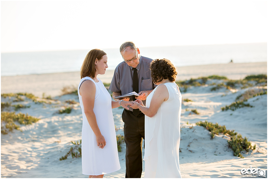 Coronado Beach Elopement - exchanging of rings