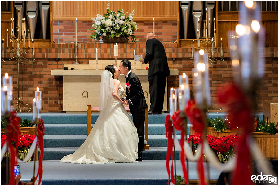 Torrey Pines Church Wedding - first kiss