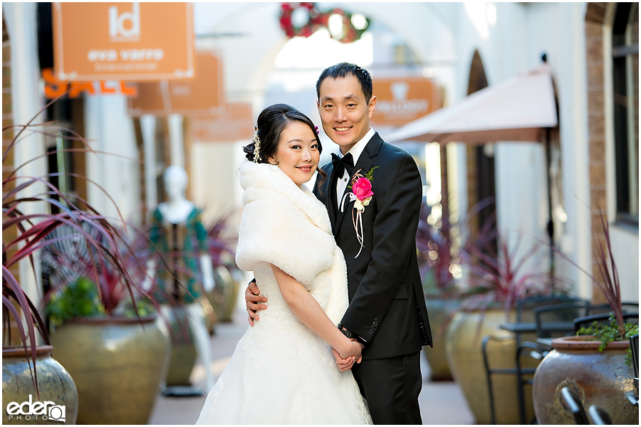 Small Winter Wedding La Jolla - bride and groom downtown 