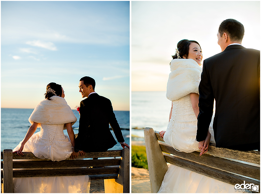 Small Winter Wedding La Jolla - bride and groom at beach 