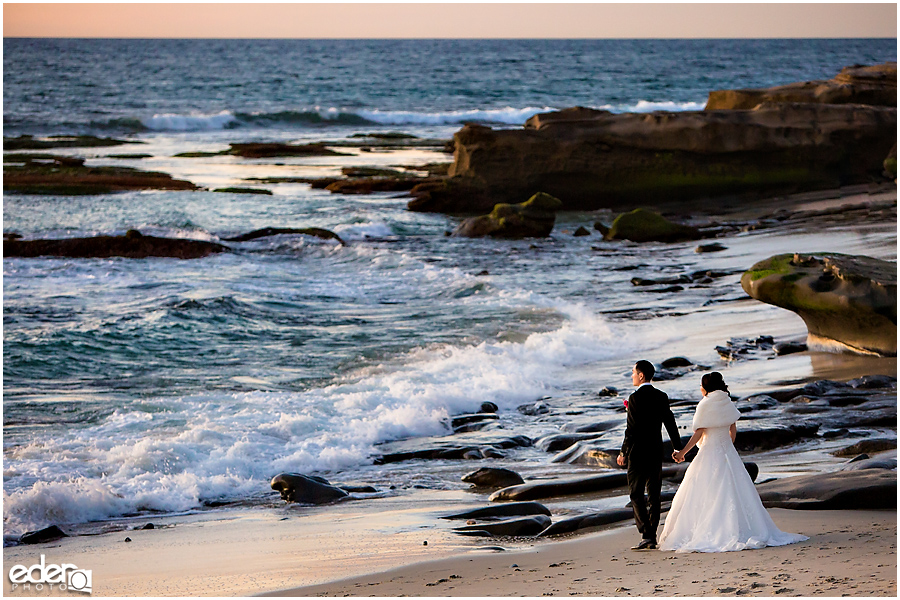 Small Winter Wedding La Jolla - bride and groom at beach 