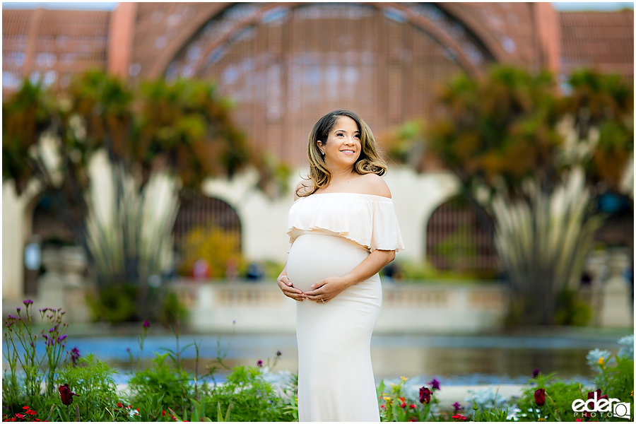 Balboa Park maternity session in front of lily pond.