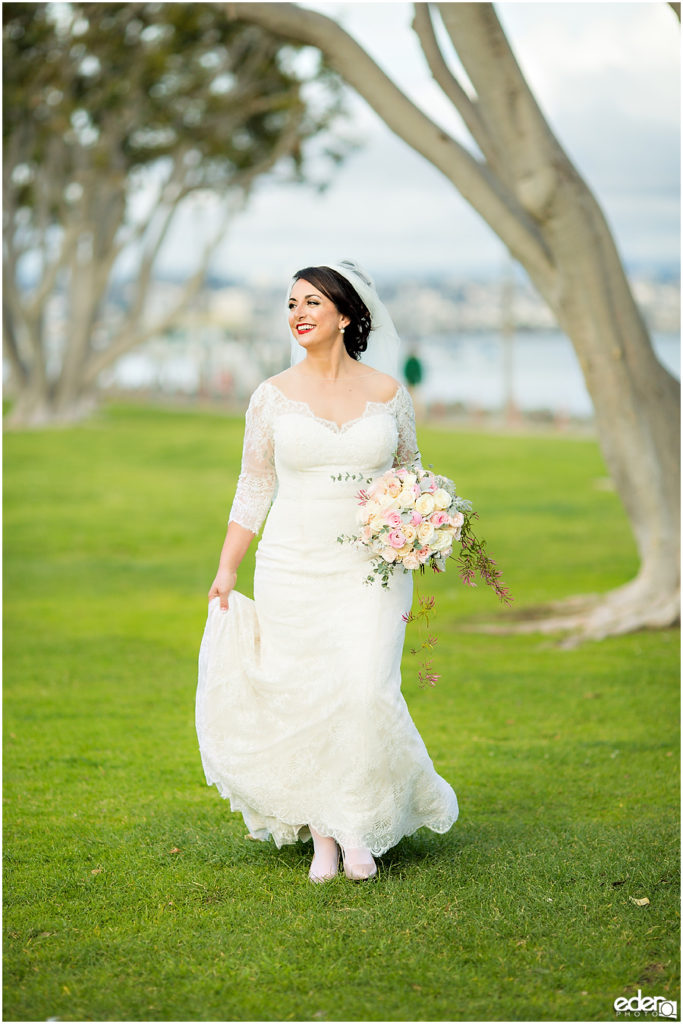 Kona Kai Wedding portrait of bride walking.