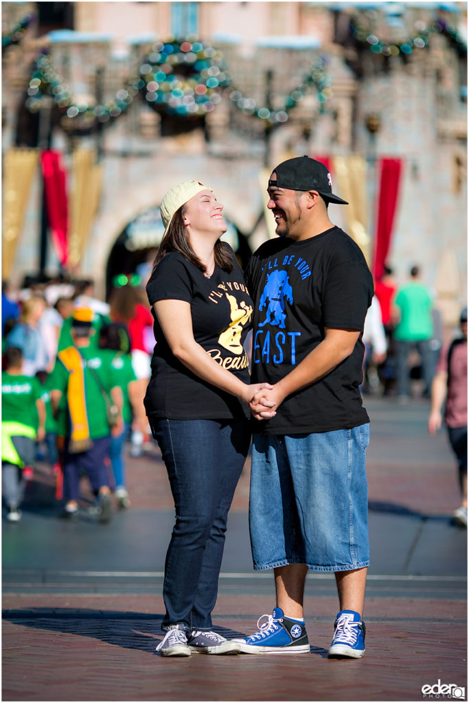 Disneyland Engagement Session in front of Castle