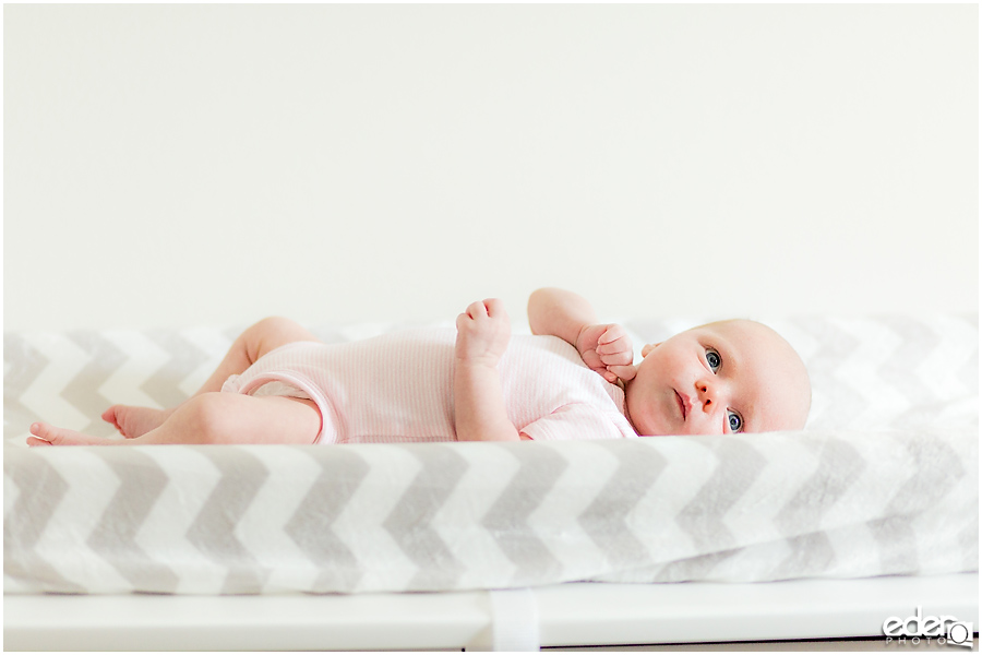 Newborn Lifestyle Portrait Session - baby on changing table.