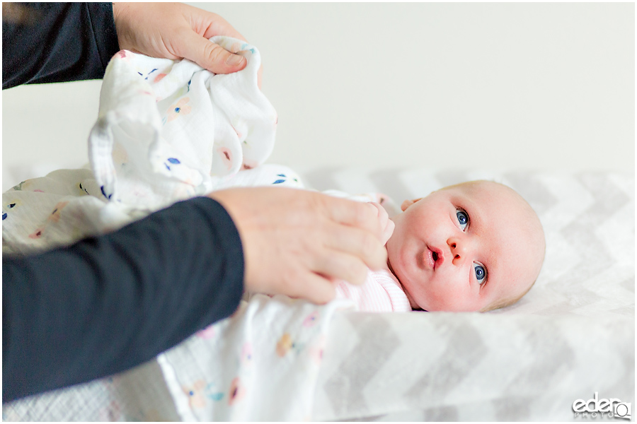 Newborn Lifestyle Portrait Session - baby on changing table.