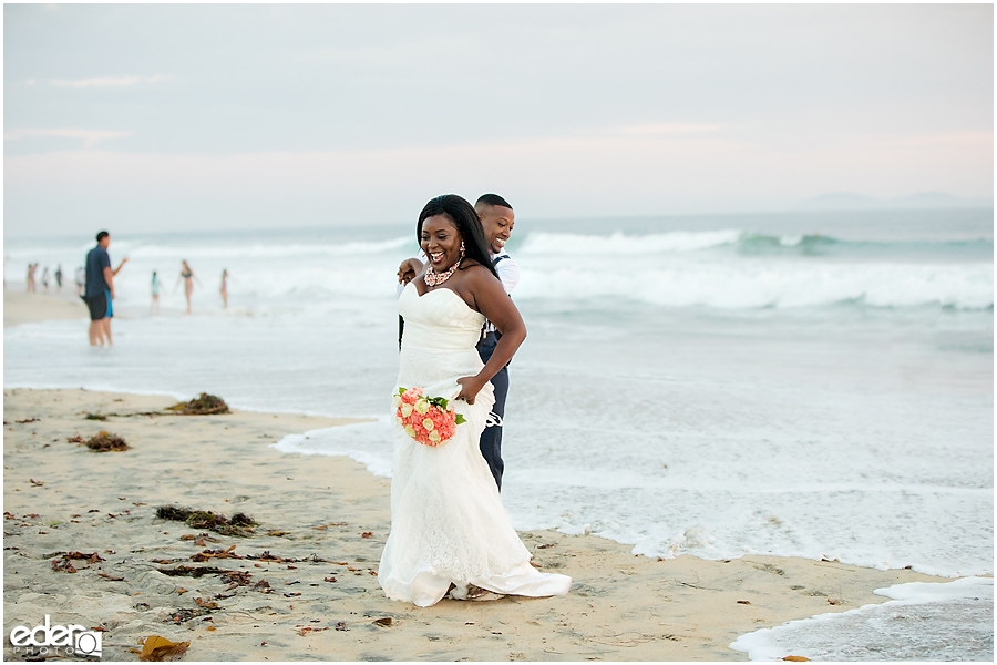 Fun Sunset Beach Wedding Portraits