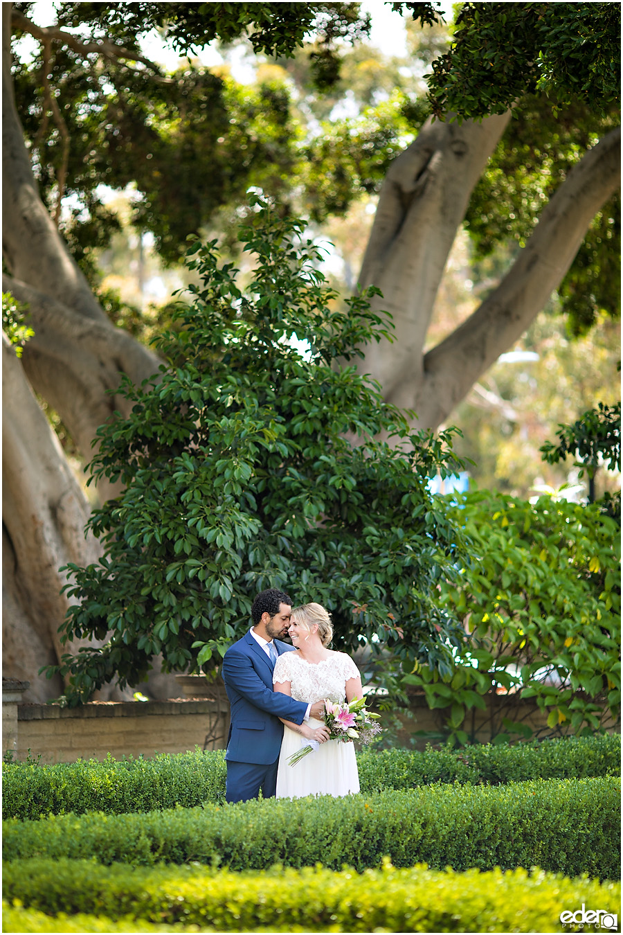 San Diego Elopement couple portrait in a garden.